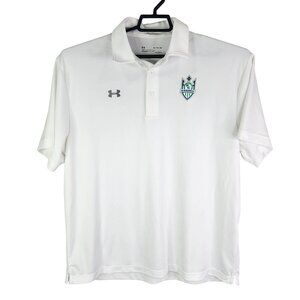 Mens White Under Armour HeatGear Polo Shirt Short Sleeve Loose Fit Size XL